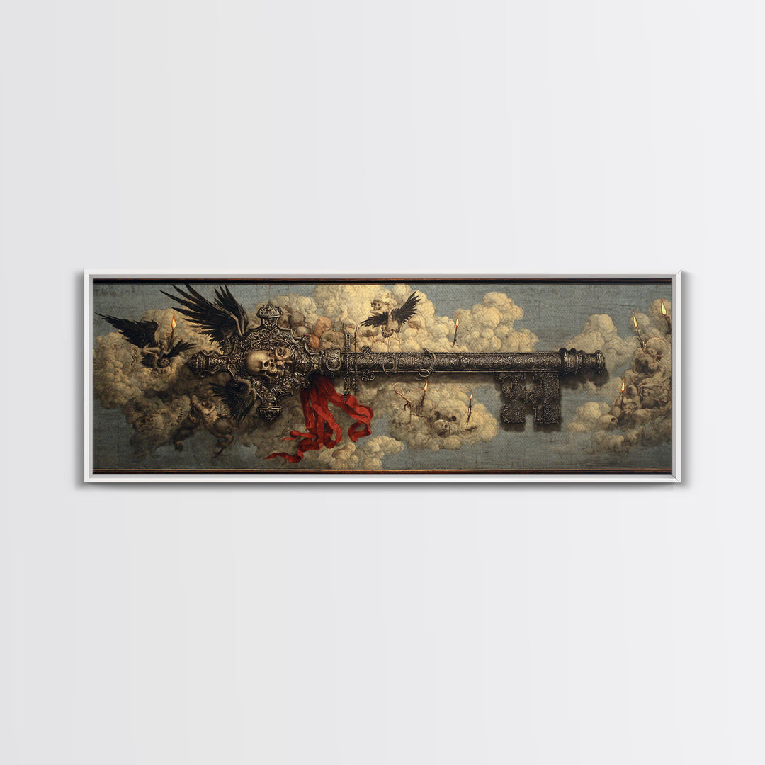 The Coffin Key, Visionary Gothic Art, Extra Wide Wall Art, Macabre Wall Art, Framed Canvas Print, Halloween Wall Art