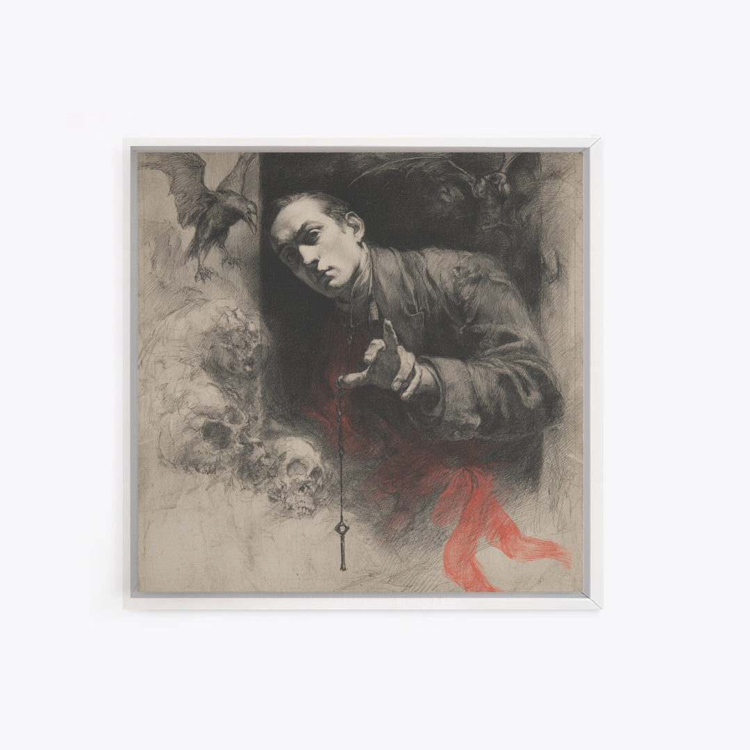 The Coffin Key, Symbolist Dream Art, Square Wall Art, Dark Fantasy Wall Art, Canvas Print, Halloween Wall Art, Dark Fantasy Art