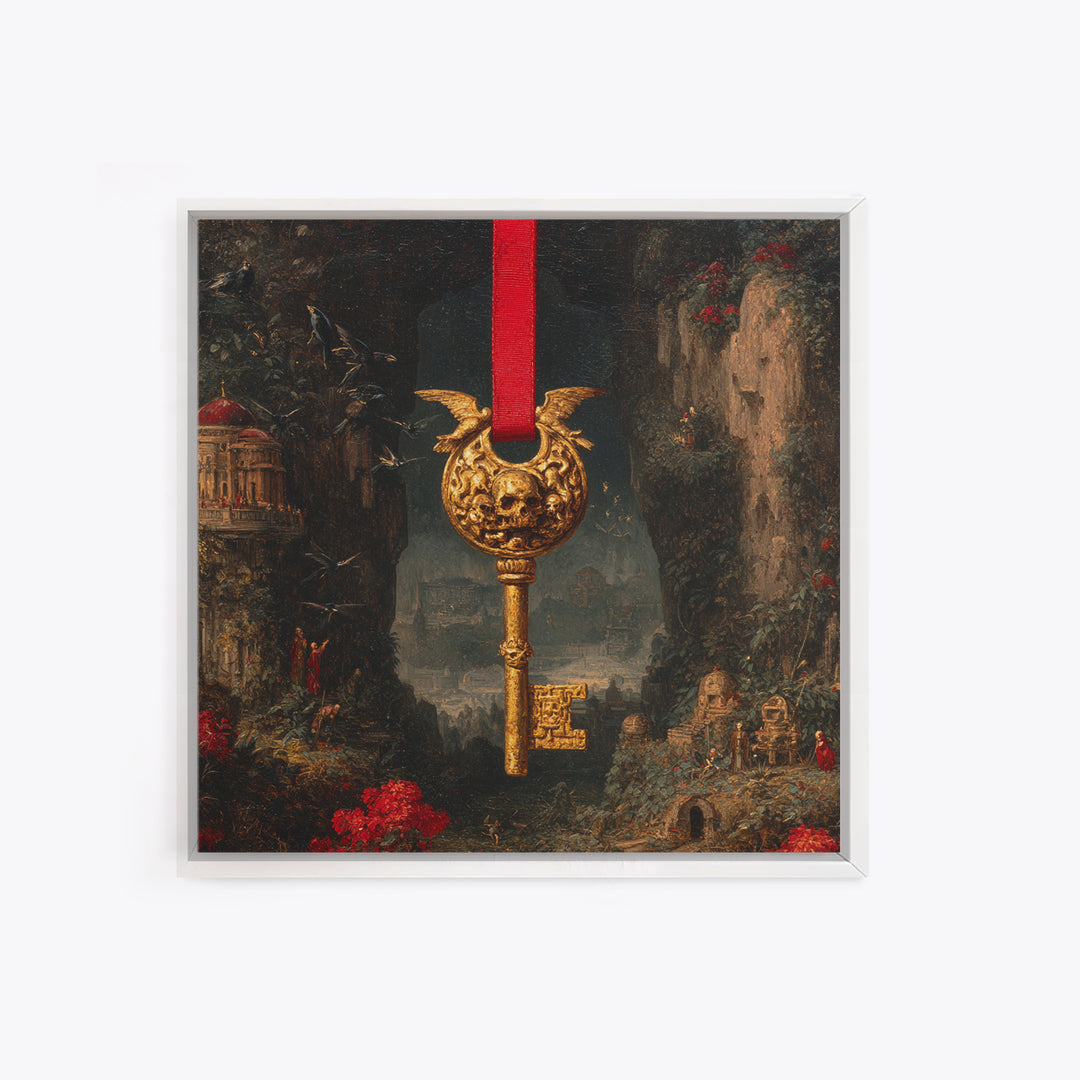The Coffin Key, Ornate Symbolist Art, Square Wall Art, Gothic Horror Wall Art, Canvas Print, Halloween Wall Art, Seasonal Home Decor