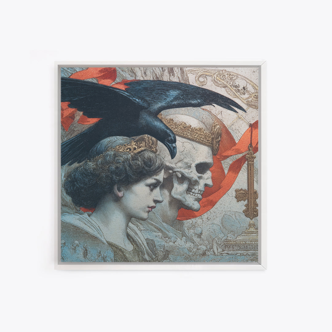 The Coffin Key, Symbolist Death Art, Square Wall Art, Dark Halloween Decor, Framed Canvas Print, Halloween Wall Art