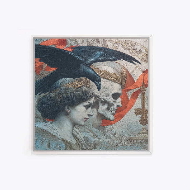 The Coffin Key, Symbolist Death Art, Square Wall Art, Dark Halloween Decor, Framed Canvas Print, Halloween Wall Art