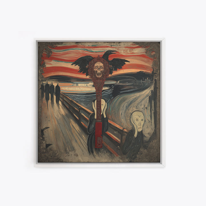 The Coffin Key, Expressionist Gothic Art, Square Wall Art, Dark Halloween Decor, Framed Canvas Print, Halloween Wall Art, Dark Fantasy Art