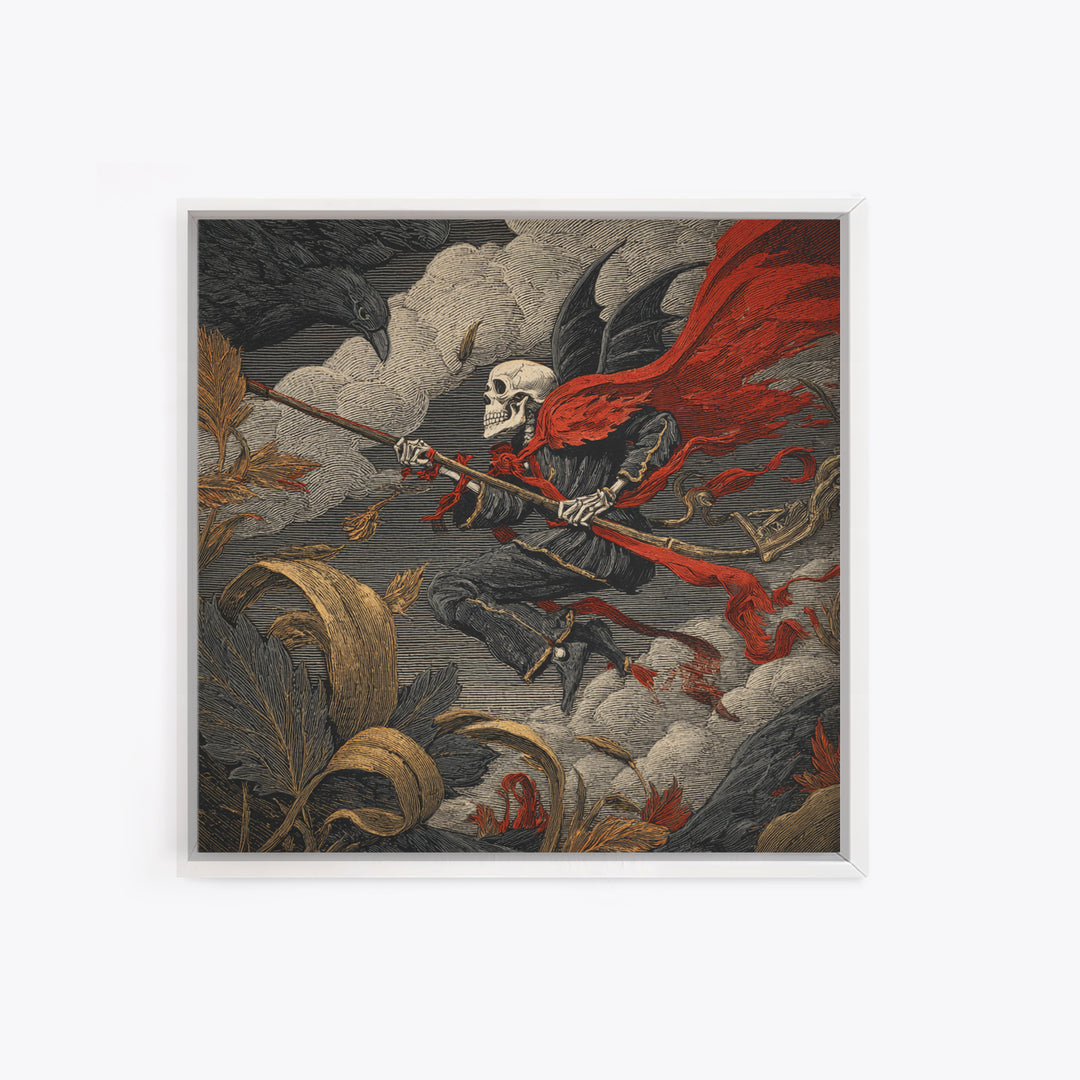 The Coffin Key, Macabre Folk Print Art, Square Wall Art, Dark Fantasy Wall Art, Framed Canvas Print, Halloween Wall Art