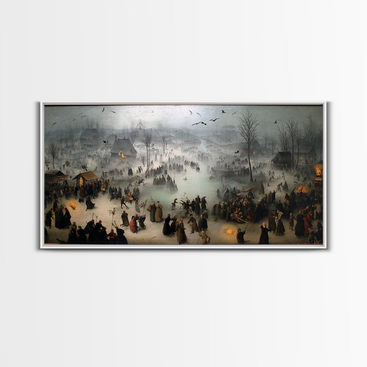 The Antique Spirit Board, Northern Renaissance Horror, Wide Panoramic Art, Dark Halloween Decor, Framed Canvas Print
