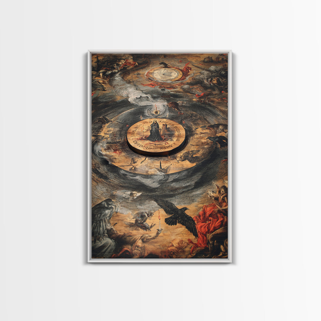 The Antique Spirit Board, Dark Renaissance Art, Vertical Wall Art, Dark Halloween Decor, Canvas Print, Halloween Wall Art