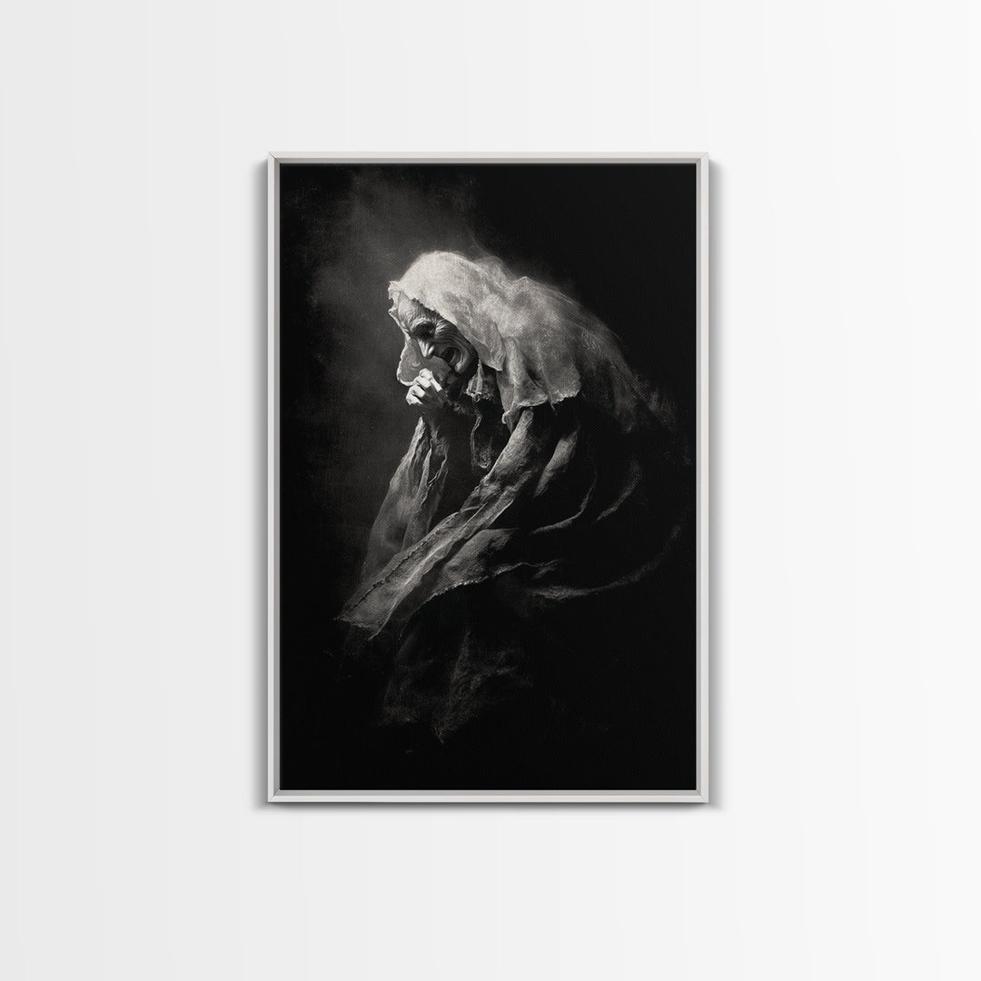 The Antique Spirit Board, Dark Romantic Horror Art, Vertical Wall Art, Dark Fantasy Wall Art, Framed Canvas Print, Halloween Wall Art