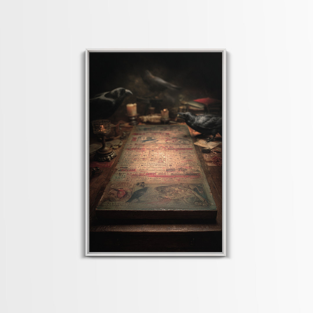 The Antique Spirit Board, Gothic Nightmare Art, Vertical Wall Art, Gothic Horror Wall Art, Framed Canvas Print, Halloween Wall Art