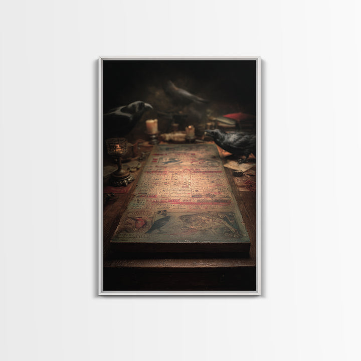 The Antique Spirit Board, Gothic Nightmare Art, Vertical Wall Art, Gothic Horror Wall Art, Framed Canvas Print, Halloween Wall Art