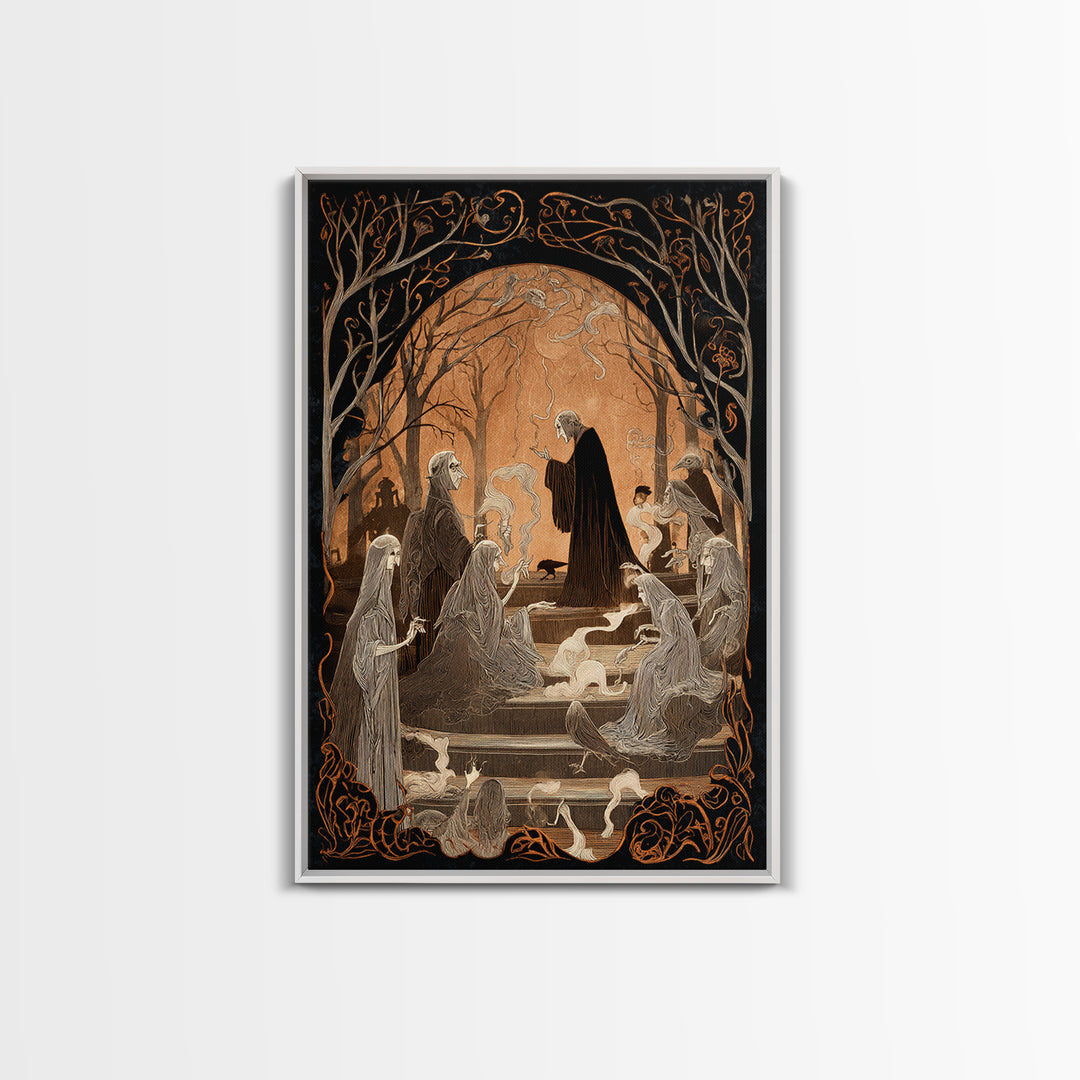 The Antique Spirit Board, Decadent Line Art, Vertical Wall Art, Macabre Wall Art, Framed Canvas Print, Halloween Wall Art