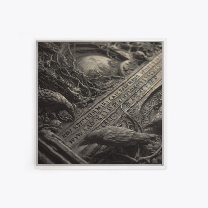 The Antique Spirit Board, Biomechanical Horror Art, Square Wall Art, Dark Fantasy Wall Art, Framed Canvas Print, Halloween Wall Art