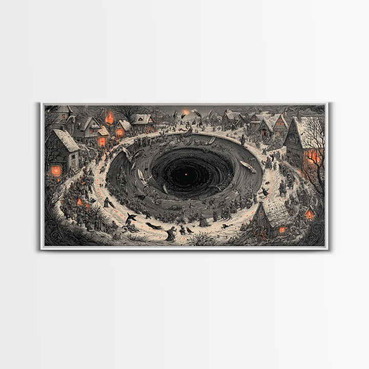 The Raven-Feather Quill, Northern Renaissance Horror, Wide Panoramic Art, Gothic Horror Wall Art, Framed Canvas Print