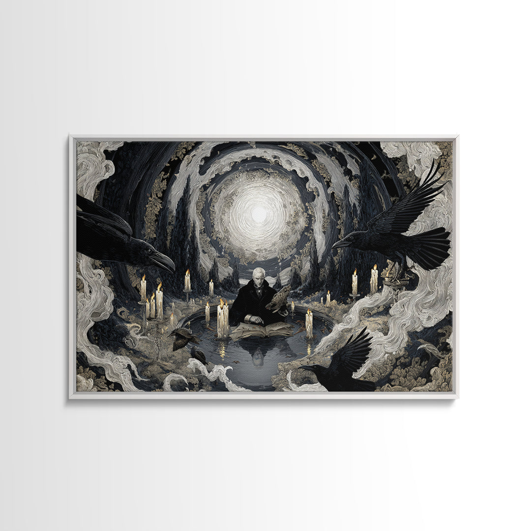 The Raven-Feather Quill, Symbolist Gothic Landscape, Landscape Wall Art, Gothic Horror Wall Art, Framed Canvas Print, Halloween Wall Art