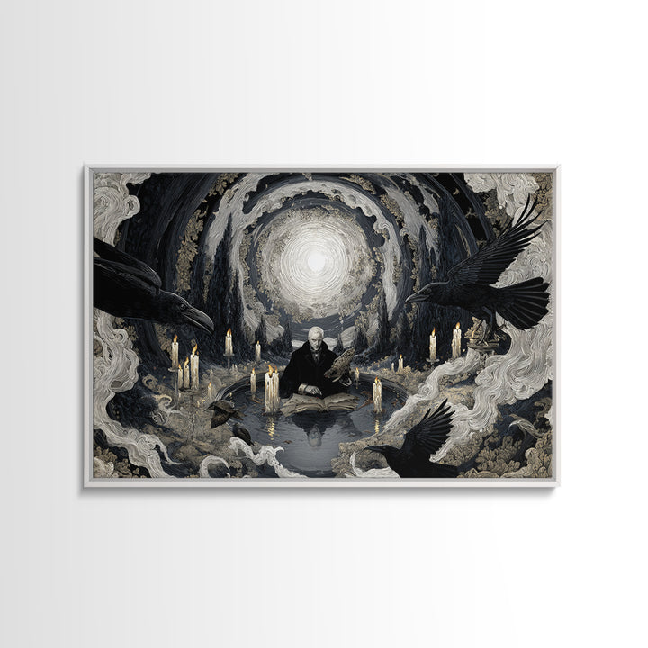 The Raven-Feather Quill, Symbolist Gothic Landscape, Landscape Wall Art, Gothic Horror Wall Art, Framed Canvas Print, Halloween Wall Art