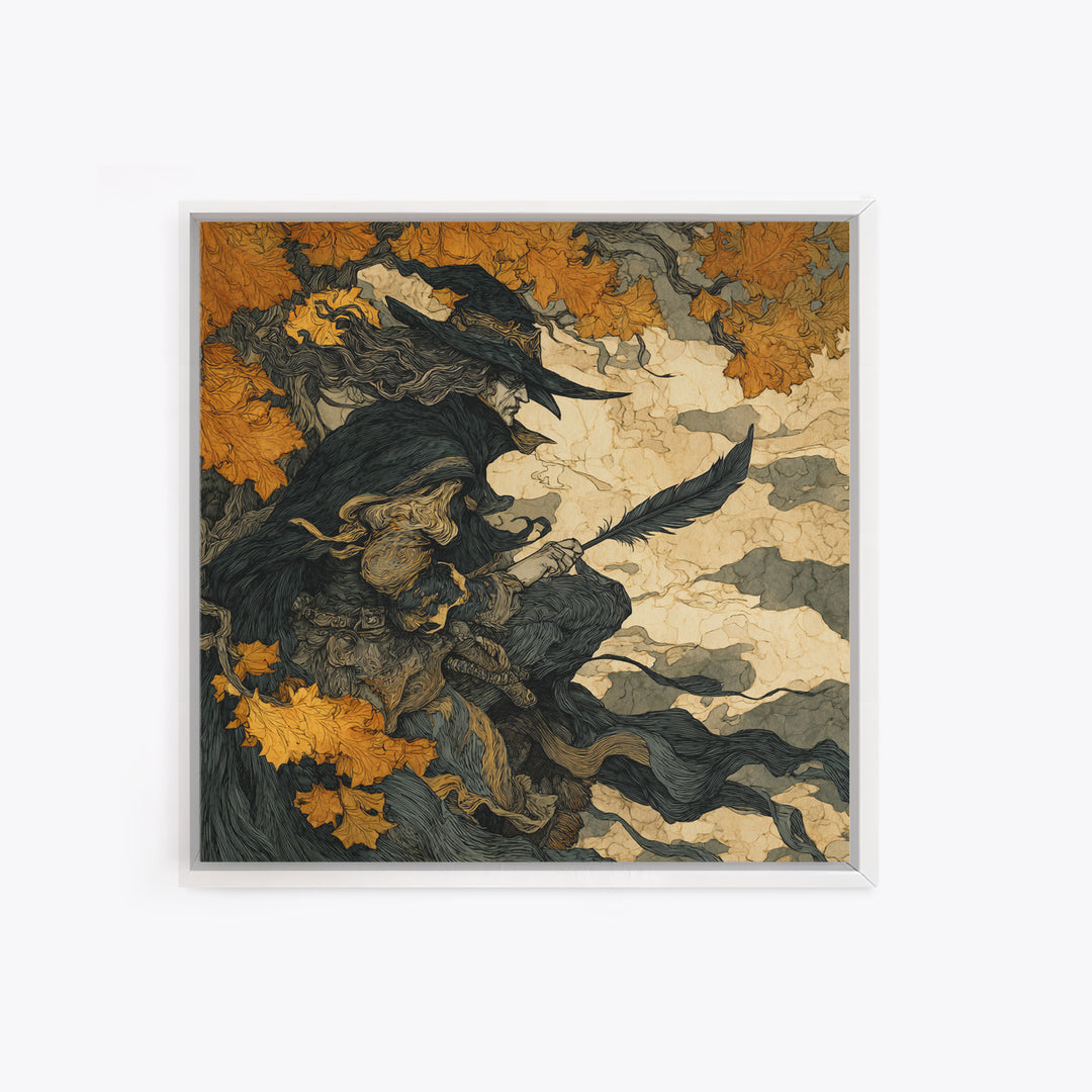 The Raven-Feather Quill, Gothic Storybook Art, Square Wall Art, Gothic Horror Wall Art, Canvas Print, Halloween Wall Art