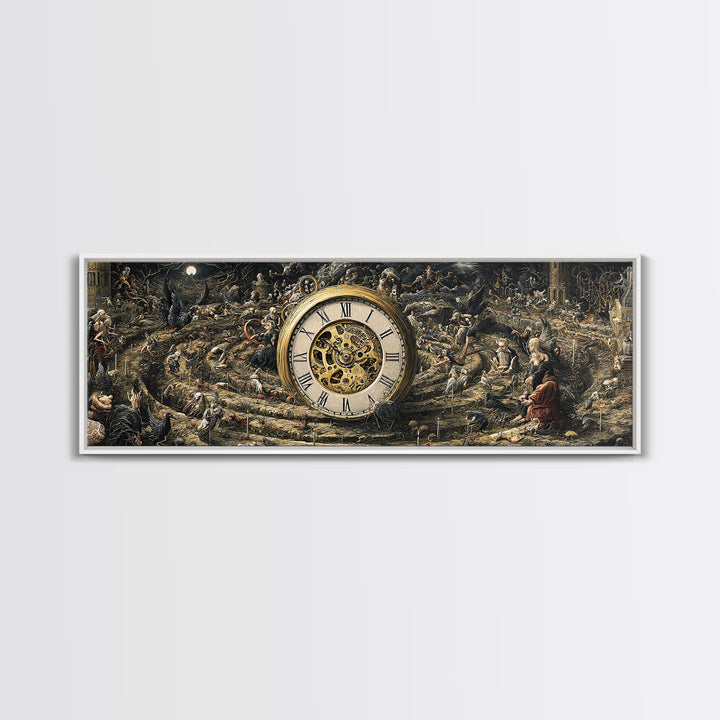 The Cursed Pocket Watch, Medieval Grotesque Art, Extra Wide Wall Art, Dark Halloween Decor, Framed Canvas Print, Halloween Wall Art