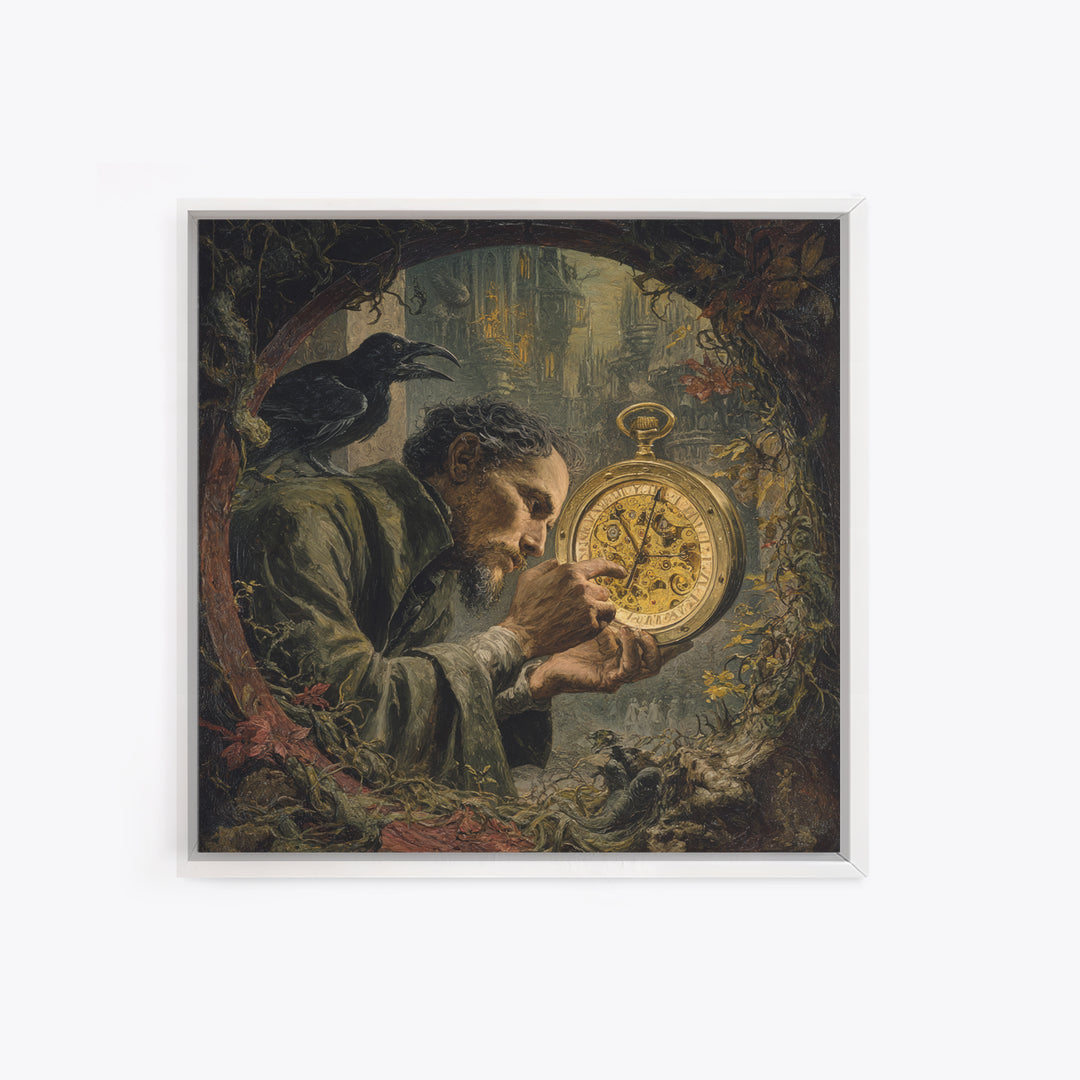 The Cursed Pocket Watch, Dark Renaissance Art, Square Wall Art, Dark Fantasy Wall Art, Canvas Print, Halloween Wall Art