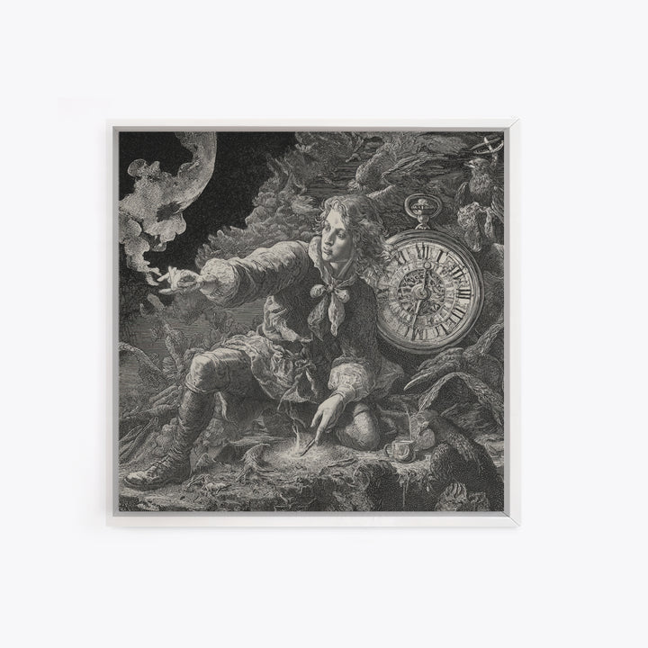 The Cursed Pocket Watch, Renaissance Engraving Art, Square Wall Art, Macabre Wall Art, Canvas Print, Halloween Wall Art