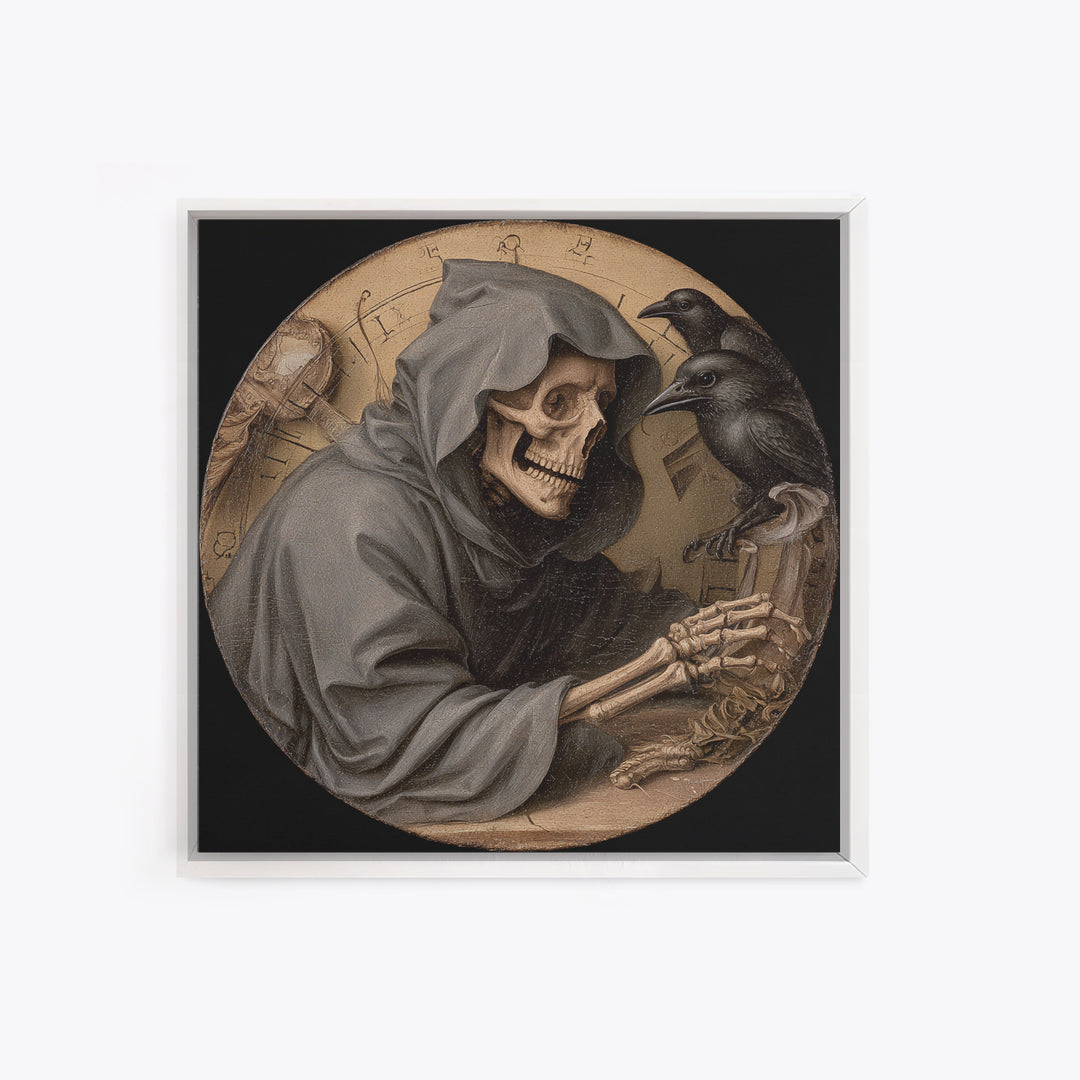 The Cursed Pocket Watch, Danse Macabre Art, Square Wall Art, Macabre Wall Art, Framed Canvas Print, Halloween Wall Art