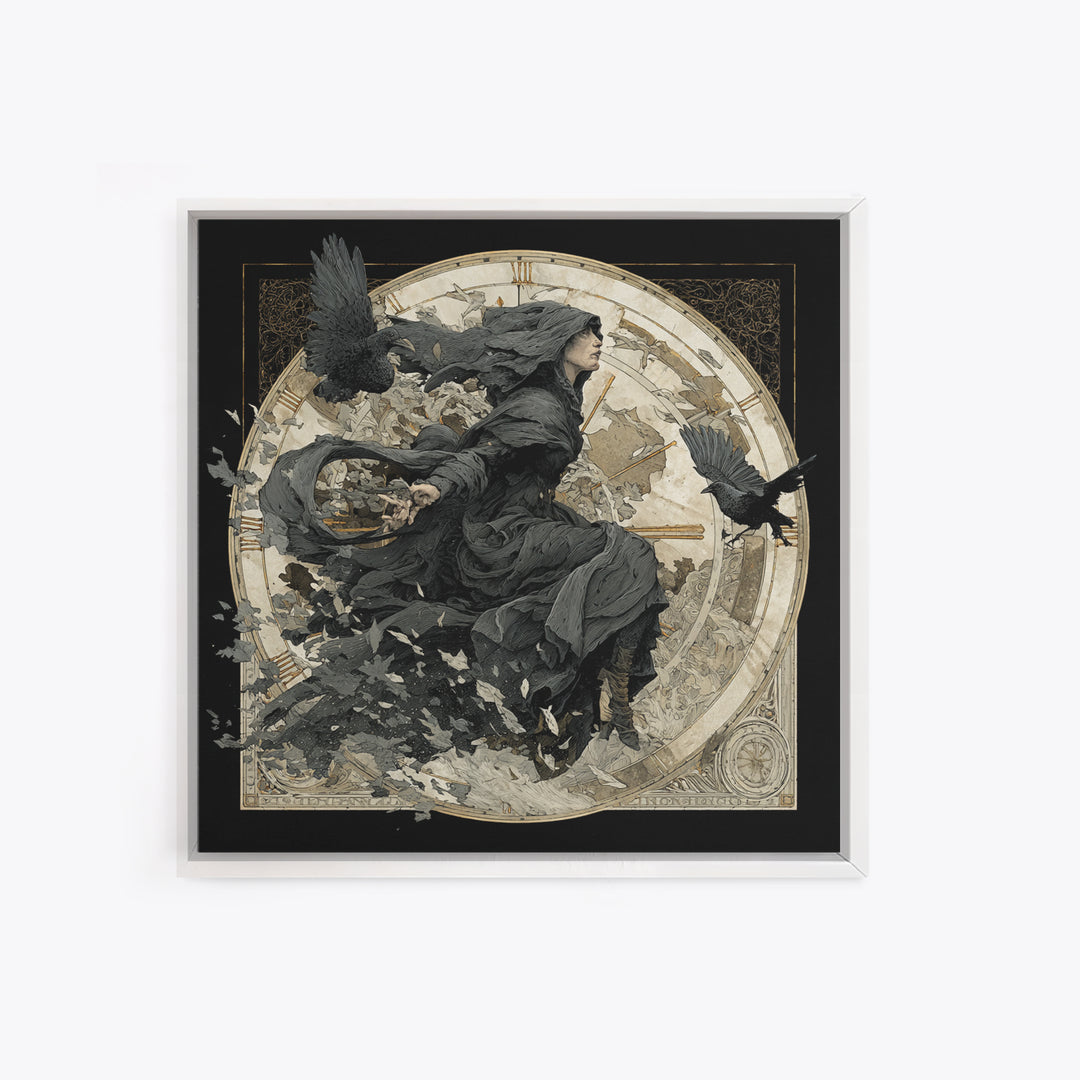 The Cursed Pocket Watch, Symbolist Death Art, Square Wall Art, Dark Halloween Decor, Canvas Print, Halloween Wall Art