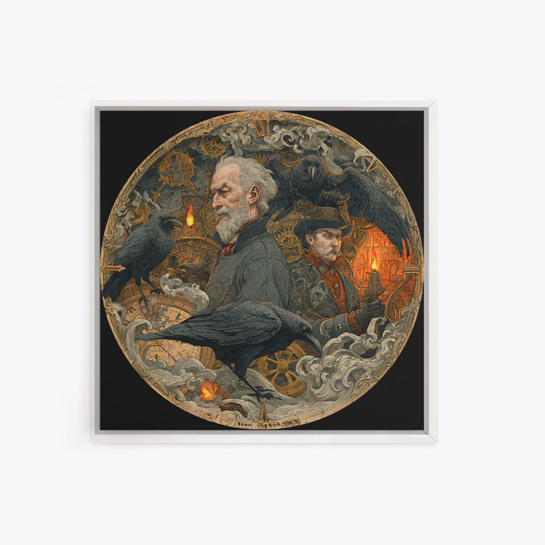 The Cursed Pocket Watch, Symbolist Etching Art, Square Wall Art, Dark Halloween Decor, Canvas Print, Halloween Wall Art