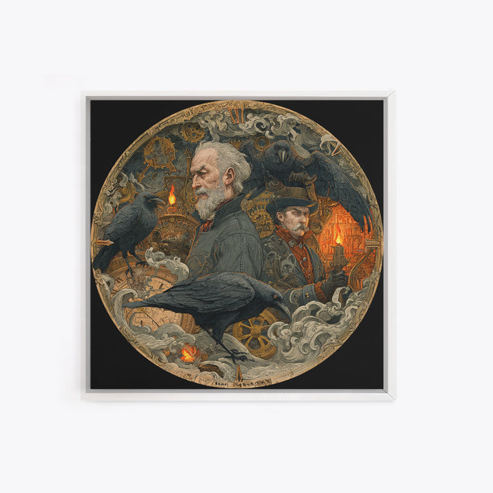 The Cursed Pocket Watch, Symbolist Etching Art, Square Wall Art, Dark Halloween Decor, Canvas Print, Halloween Wall Art