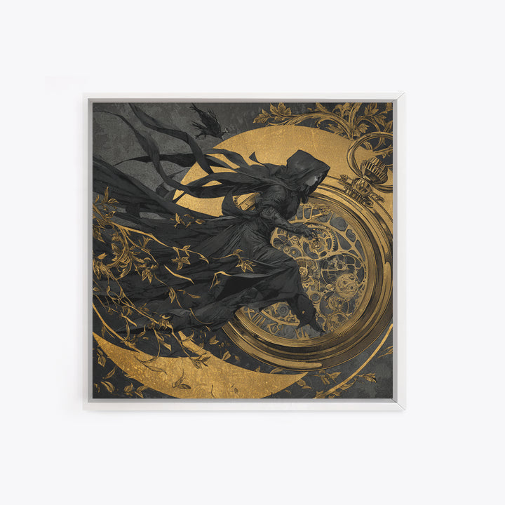 The Cursed Pocket Watch, Decadent Line Art, Square Wall Art, Dark Halloween Decor, Framed Canvas Print, Halloween Wall Art
