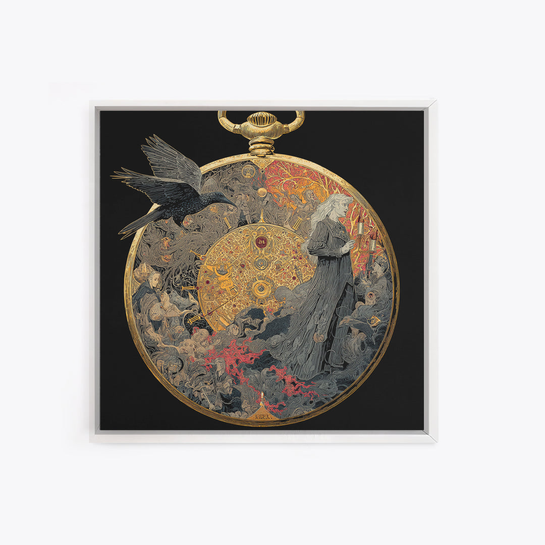 The Cursed Pocket Watch, Stained Glass Gothic Art, Square Wall Art, Macabre Wall Art, Canvas Print, Halloween Wall Art, Spooky Wall Decor