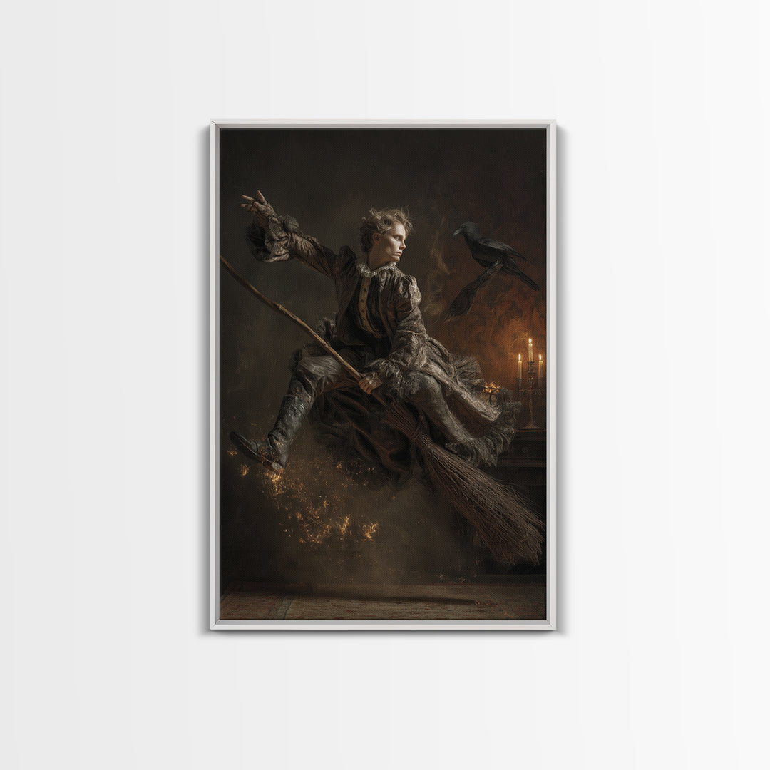 The Witch'S Broom, Visionary Gothic Art, Vertical Wall Art, Gothic Horror Wall Art, Canvas Print, Halloween Wall Art