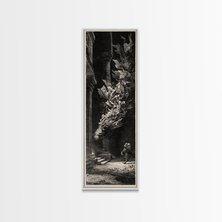 The Witch'S Broom, Architectural Etching Art, Tall Narrow Wall Art, Dark Fantasy Wall Art, Framed Canvas Print