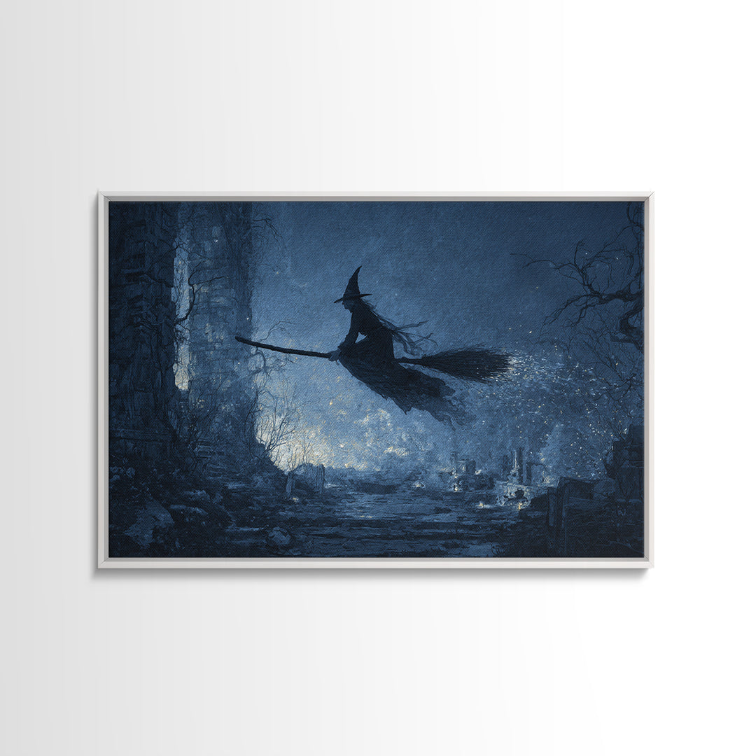 The Witch'S Broom, Romantic Gothic Landscape, Landscape Wall Art, Dark Fantasy Wall Art, Canvas Print, Halloween Wall Art