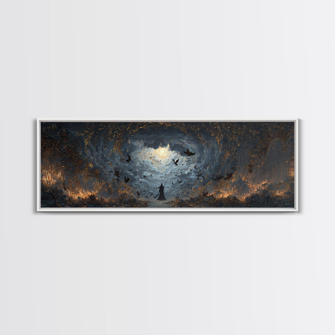The Witch'S Broom, Apocalyptic Romantic Art, Extra Wide Wall Art, Macabre Wall Art, Framed Canvas Print, Halloween Wall Art