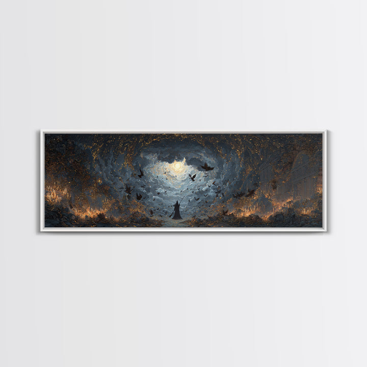 The Witch'S Broom, Apocalyptic Romantic Art, Extra Wide Wall Art, Macabre Wall Art, Framed Canvas Print, Halloween Wall Art