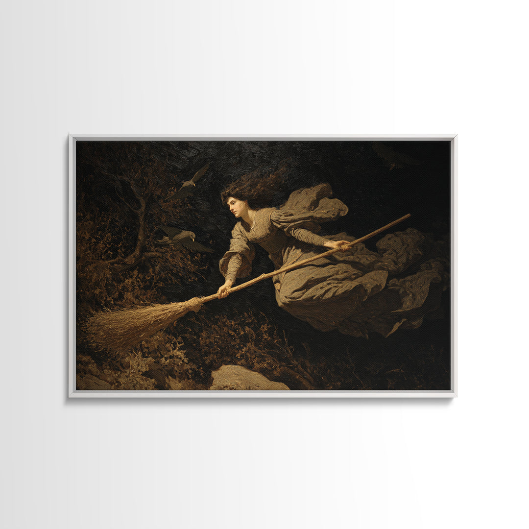 The Witch'S Broom, Symbolist Gothic Landscape, Landscape Wall Art, Gothic Horror Wall Art, Canvas Print, Halloween Wall Art