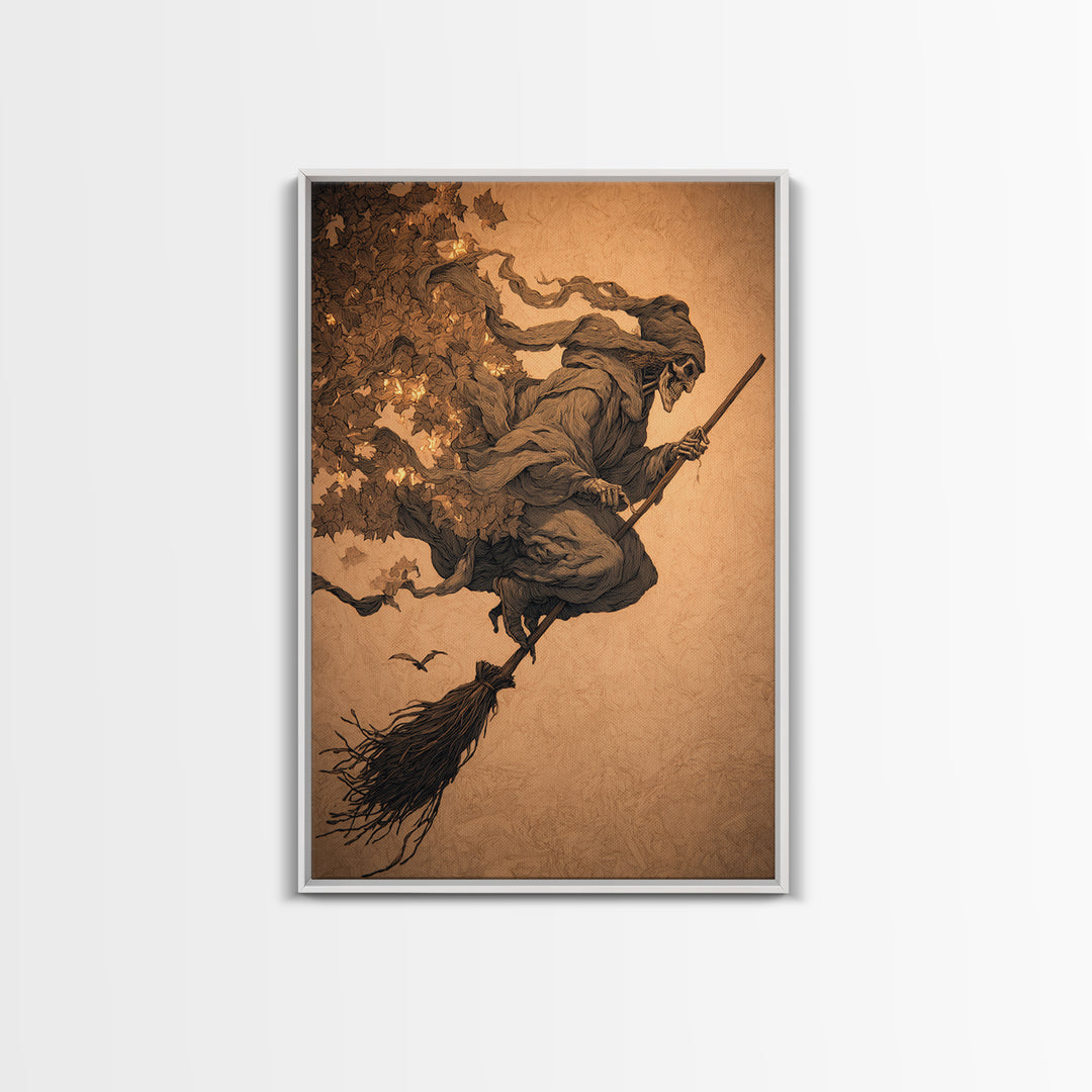 The Witch'S Broom, Decadent Gothic Art, Vertical Wall Art, Dark Halloween Decor, Canvas Print, Halloween Wall Art, Horror Wall Art