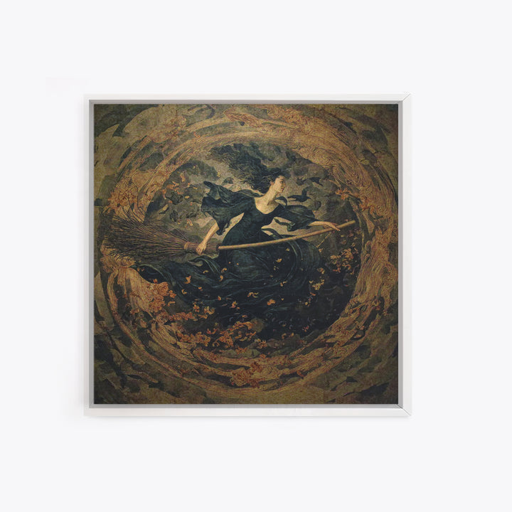 The Witch'S Broom, Dark Symbolist Art, Square Wall Art, Dark Fantasy Wall Art, Framed Canvas Print, Halloween Wall Art