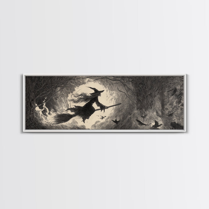 The Witch'S Broom, Expressionist Nightmare Art, Extra Wide Wall Art, Macabre Wall Art, Canvas Print, Halloween Wall Art, Spooky Wall Decor