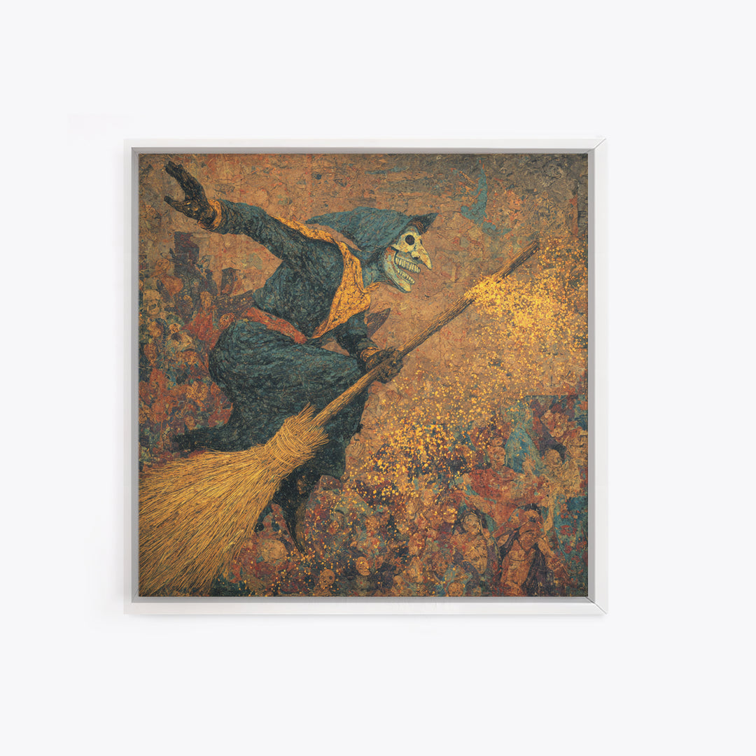 The Witch'S Broom, Grotesque Carnival Art, Square Wall Art, Dark Fantasy Wall Art, Framed Canvas Print, Halloween Wall Art