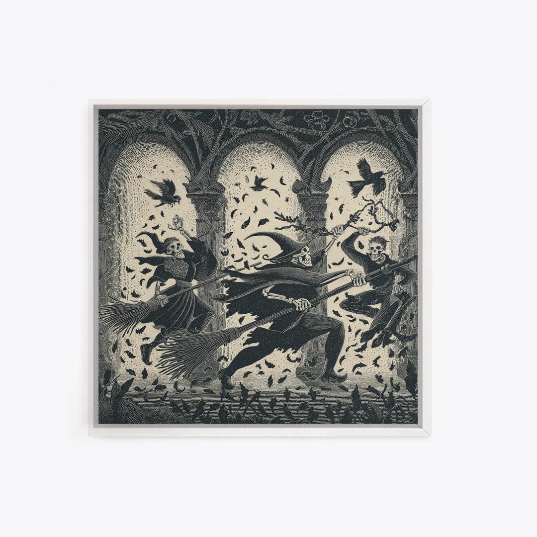 The Witch'S Broom, Macabre Folk Print Art, Square Wall Art, Dark Fantasy Wall Art, Framed Canvas Print, Halloween Wall Art