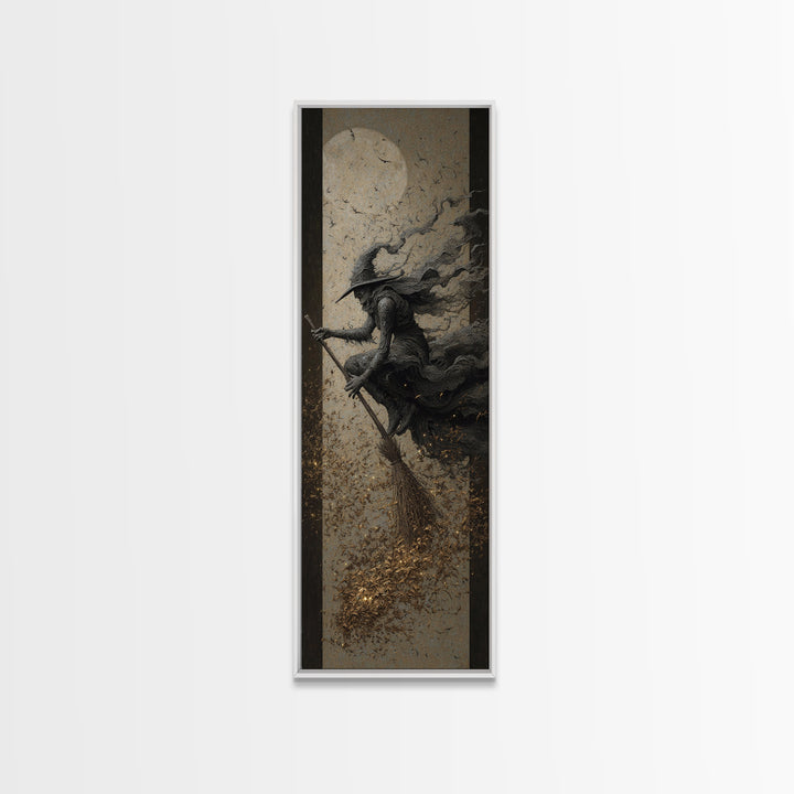 The Witch'S Broom, Surreal Apocalyptic Art, Tall Narrow Wall Art, Dark Halloween Decor, Framed Canvas Print, Halloween Wall Art