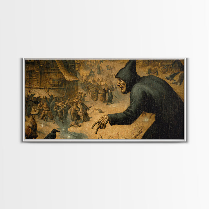 The Bone-Handled Lantern, Northern Renaissance Horror, Wide Panoramic Art, Dark Fantasy Wall Art, Canvas Print, Halloween Wall Art