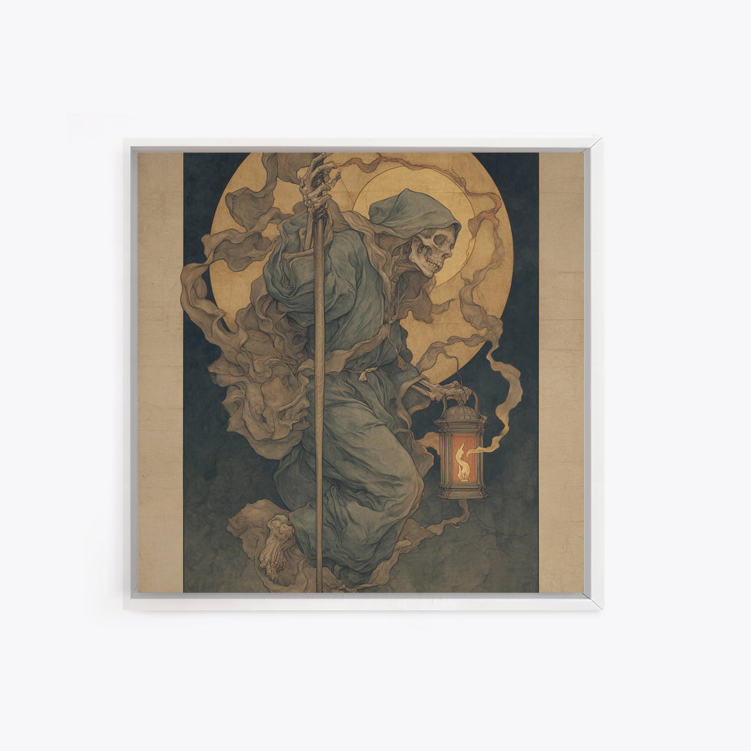 The Bone-Handled Lantern, Dark Renaissance Art, Square Wall Art, Dark Fantasy Wall Art, Canvas Print, Halloween Wall Art