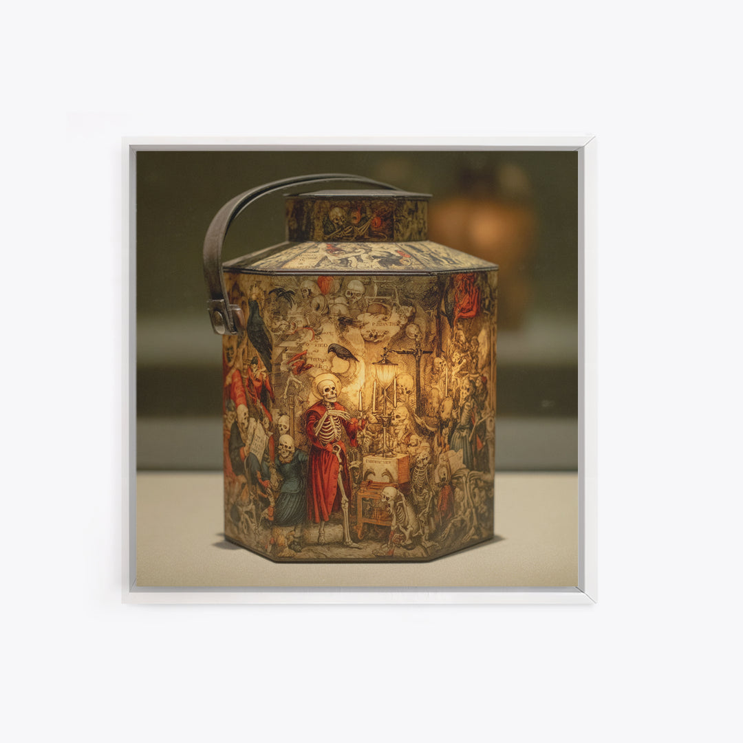 The Bone-Handled Lantern, Danse Macabre Art, Square Wall Art, Macabre Wall Art, Canvas Print, Halloween Wall Art