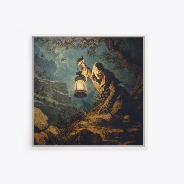 The Bone-Handled Lantern, Baroque Witchcraft Art, Square Wall Art, Macabre Wall Art, Canvas Print, Halloween Wall Art, Horror Wall Art