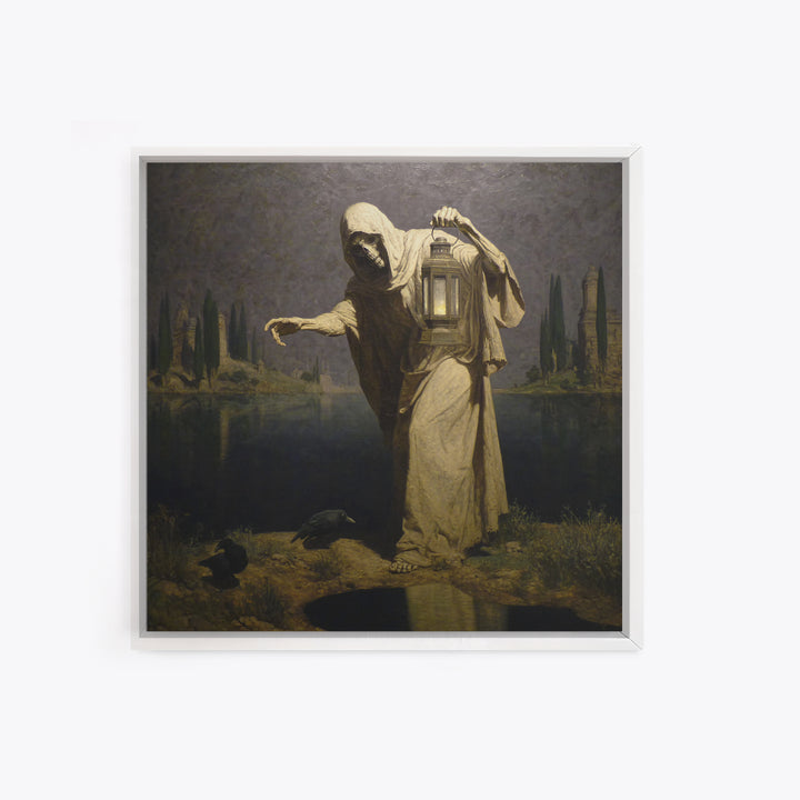 The Bone-Handled Lantern, Symbolist Gothic Landscape, Square Wall Art, Macabre Wall Art, Canvas Print, Halloween Wall Art, Horror Wall Art