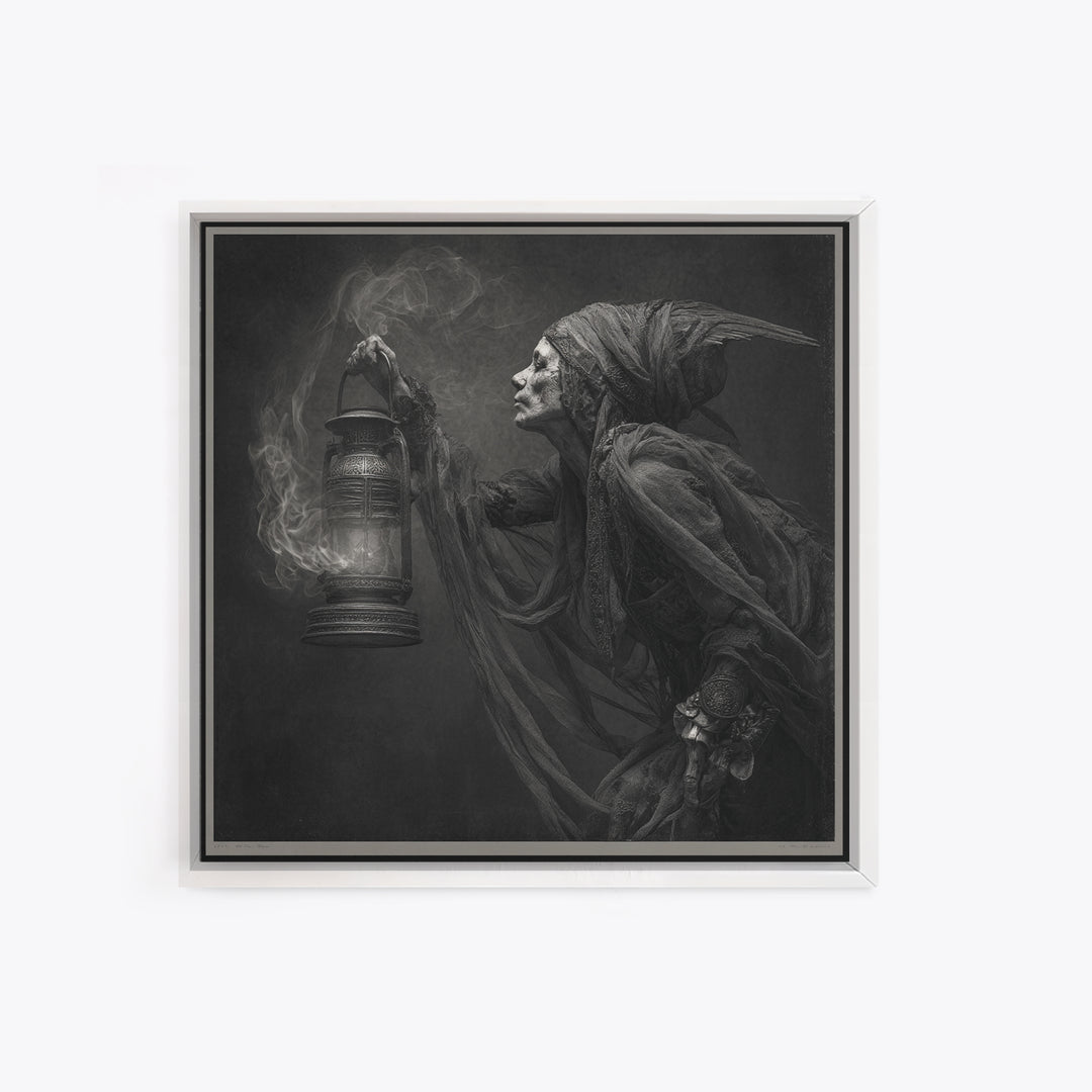 The Bone-Handled Lantern, Ornate Symbolist Art, Square Wall Art, Gothic Horror Wall Art, Framed Canvas Print, Halloween Wall Art