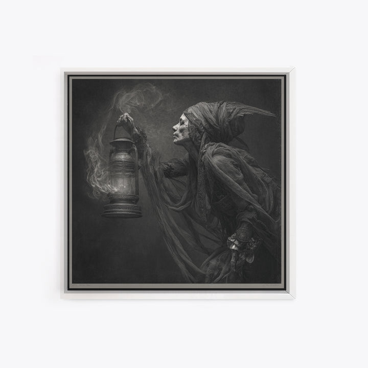 The Bone-Handled Lantern, Ornate Symbolist Art, Square Wall Art, Gothic Horror Wall Art, Framed Canvas Print, Halloween Wall Art