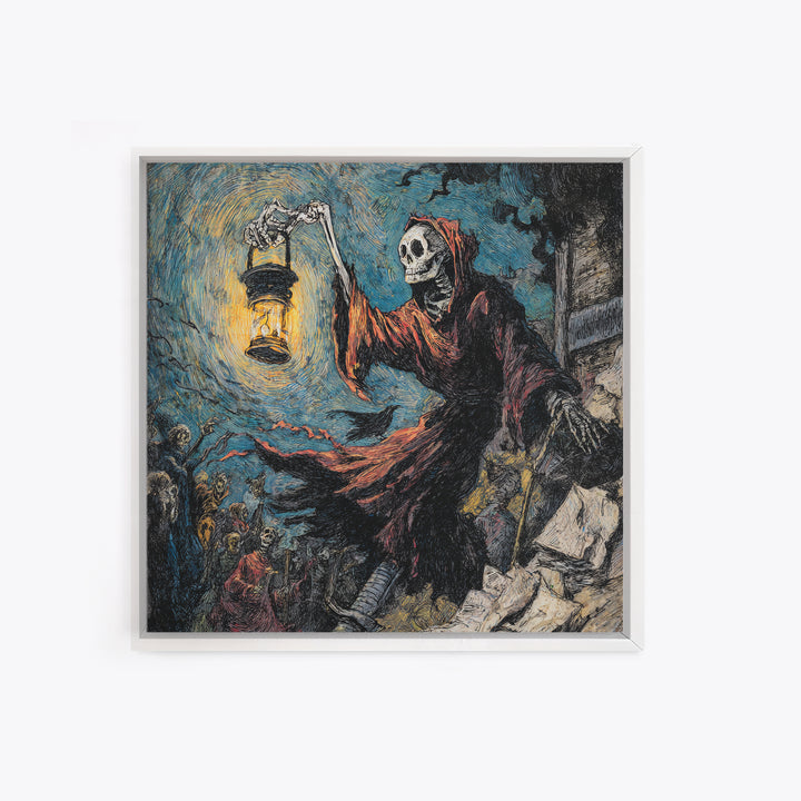 The Bone-Handled Lantern, Grotesque Carnival Art, Square Wall Art, Macabre Wall Art, Framed Canvas Print, Halloween Wall Art