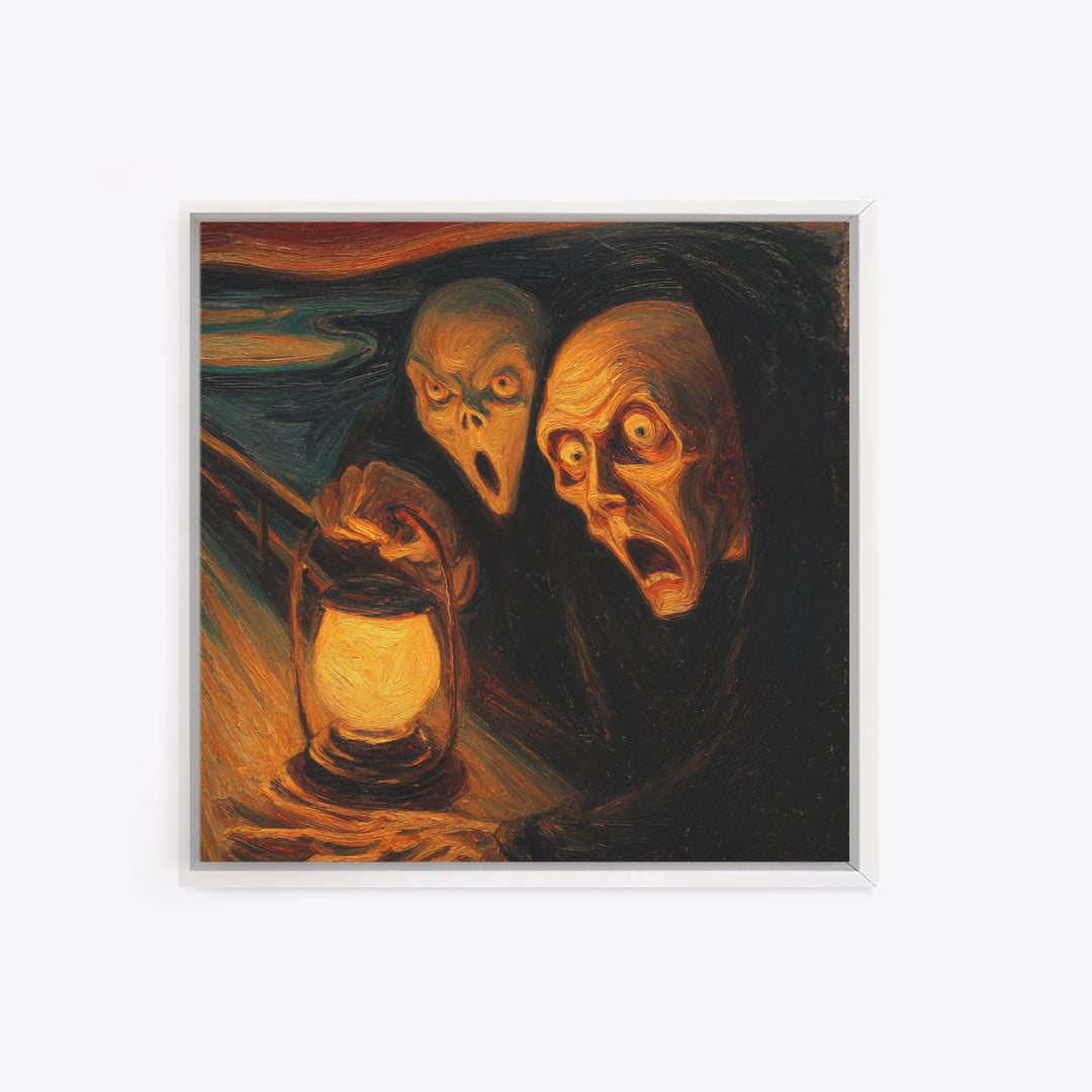 The Bone-Handled Lantern, Expressionist Gothic Art, Square Wall Art, Dark Halloween Decor, Canvas Print, Halloween Wall Art