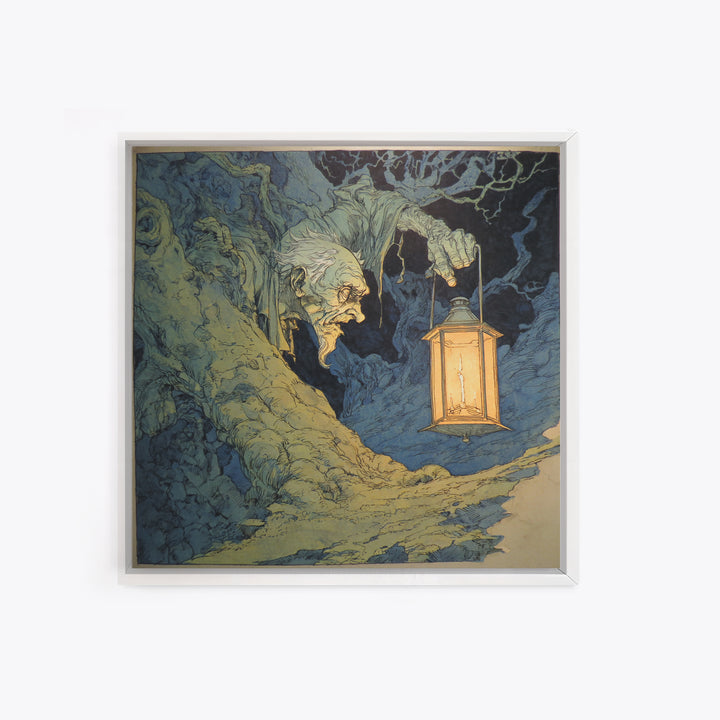 The Bone-Handled Lantern, Gothic Storybook Art, Square Wall Art, Gothic Horror Wall Art, Framed Canvas Print, Halloween Wall Art