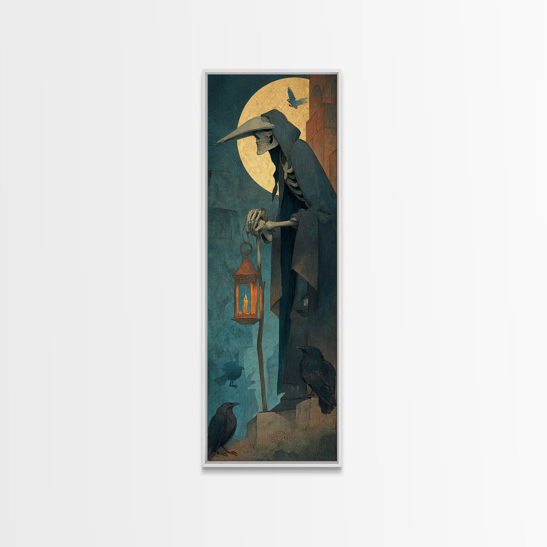 The Bone-Handled Lantern, Surreal Apocalyptic Art, Tall Narrow Wall Art, Dark Halloween Decor, Framed Canvas Print